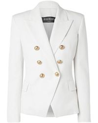 Balmain Blazer À Double Boutonnage En Serge De Laine - Blanc