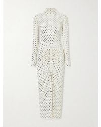 Alaïa - Alaã¯A Ivory Draped Jersey Rhinestone-Embellished Long Dress - Lyst