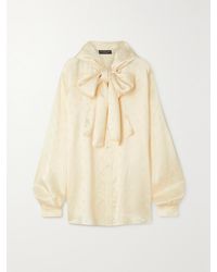 Balenciaga - Oversized Hooded Pussy-Bow Satin-Jacquard Blouse - Lyst