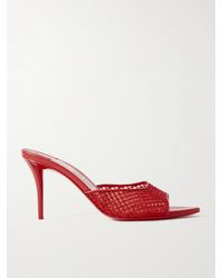 Christian Louboutin - Apostropha 80 Crystal-Embellished Leather-Trimmed Mesh Mules - Lyst