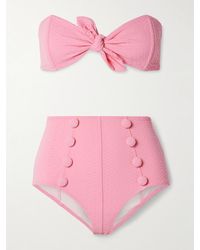 Lisa Marie Fernandez - Poppy Strapless Button-Embellished Seersucker Bikini - Lyst