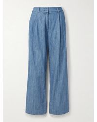 Another Tomorrow - Pleated Organic Cotton-Chambray Wide-Leg Pants - Lyst