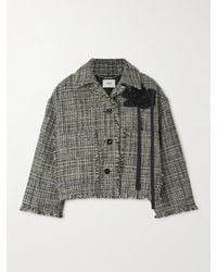 Erdem - Verkürzte Jacke Aus Tweed Mit Fransen Und Applikation - Lyst