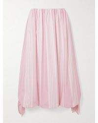 Posse - Rose Tie-Detailed Striped Cotton Midi Skirt - Lyst