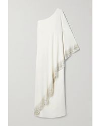 Oscar de la Renta Mehrlagige, Asymmetrische Robe Aus Einer Seidenmischung Mit Verzierungen - Weiß