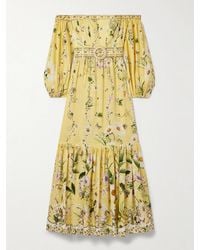 CAMILLA - Off-The-Shoulder Gathered Floral-Print Linen And Silk-Blend Maxi Dress - Lyst
