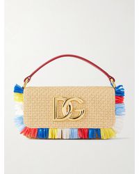 Dolce & Gabbana - 3.5 Logo-Embellished Fringed Leather-Trimmed Raffia Shoulder Bag - Lyst