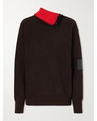 Loewe - Zip-Detailed Leather-Trimmed Ribbed Wool-Blend Turtleneck - Lyst