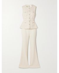 Self-Portrait - Convertible Belted Embellished Metallic Bouclé-tweed And Crepe Jumpsuit - Lyst