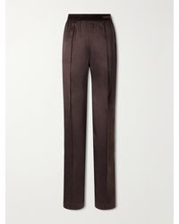 Tom Ford - Velvet-Trimmed Silk-Satin Straight-Leg Pants - Lyst