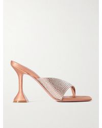 AMINA MUADDI - Shiona Crystal-Embellished Satin Mules - Lyst