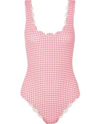 Marysia Swim Palm Springs Scalloped Gingham Stretch-crepe Swimsuit - Pink