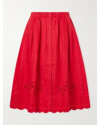Vita Kin - Broderie Anglaise-Trimmed Linen Midi Skirt - Lyst