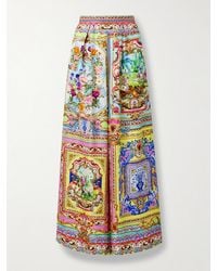 CAMILLA - Hose Mit Weitem Bein Aus Bedrucktem Seiden-Twill Mit Kristallen Und Falten - Lyst