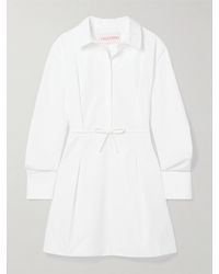 Valentino Garavani - Bow-Detailed Pleated Cotton-Poplin Mini Shirt Dress - Lyst
