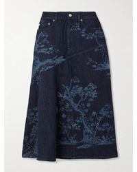 Erdem - Asymmetric Paneled Printed Denim Midi Skirt - Lyst