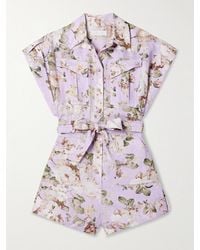 Zimmermann - Combi-Short En Lin À Imprimé Fleuri Et À Ceinture Acacia - Lyst