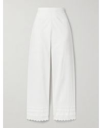 Doen - Francisca Broderie Anglaise-Trimmed Pintucked Organic Cotton-Poplin Straight-Leg Pants - Lyst