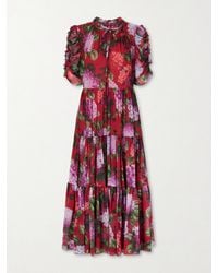 Carolina Herrera - Tie-Detailed Ruffled Tiered Floral-Print Silk-Chiffon Midi Dress - Lyst