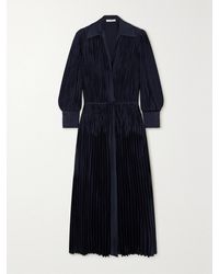 Vince - Belted Plissé-Satin Midi Dress - Lyst