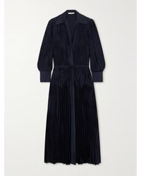 Vince - Belted Plissé-Satin Midi Dress - Lyst