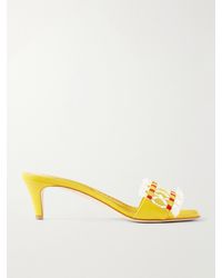 Manolo Blahnik - Moremu 50 Raffia-Trimmed Leather Mules - Lyst