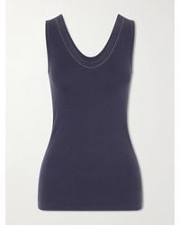Brunello Cucinelli - Bead-Embellished Ribbed Cotton-Blend Jersey Tank - Lyst
