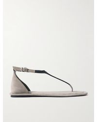 Brunello Cucinelli - Bead-Embellished Suede Sandals - Lyst