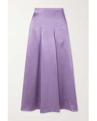 Vince Pleated Satin Midi Skirt - Purple