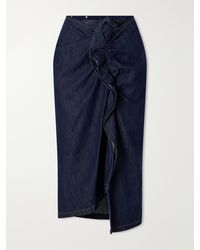 Dries Van Noten - Ruffle-Detailed Draped Denim Midi Skirt - Lyst
