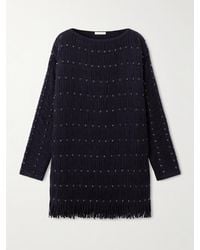 DIOTIMA - Notte Fringed Embellished Open-Knit Merino Wool-Blend Mini Dress - Lyst