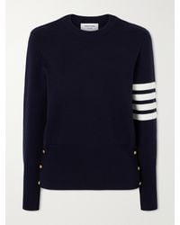 Thom Browne - Grosgrain-Trimmed Striped Wool Sweater - Lyst