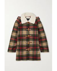 The Great The Cabinmate Faux Shearling-trimmed Checked Flannel Jacket - Red