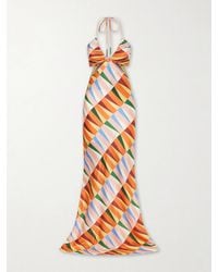 Christiano Marchelli - Caterina Printed Silk-Blend Satin Halterneck Maxi Dress - Lyst