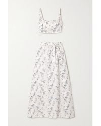 Reformation Palm Floral-print Linen Top And Skirt Set - White
