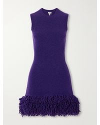 Loewe - Logo-Embroidered Fringed Wool-Blend Mini Dress - Lyst