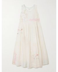 Eka - Citrine Embroidered Printed Cotton And Silk-Blend Voile Midi Dress - Lyst