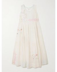 Eka - Robe Midi En Voile De Coton Et De Soie Mélangés Imprimé À Broderies Citrine - Lyst