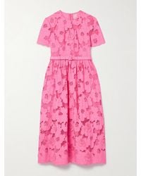 Self-Portrait - Belted Cotton-Blend Guipure Lace Midi Dress - Lyst