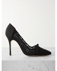 Manolo Blahnik - Riniala 105 Bow-Embellished Embroidered Mesh And Crepe De Chine Pumps - Lyst