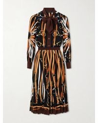 Gucci - Tie-Detailed Pleated Printed Silk Midi Dress - Lyst