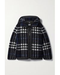Burberry Hooded Shell-trimmed Checked Wool-blend Fleece Coat - Black