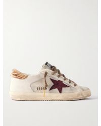 Golden Goose - Super-Star Calf Hair And Suede-Trimmed Mesh And Distressed Leather Sneakers - Lyst