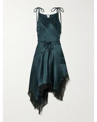 Acne Studios - Robe Midi Asymétrique En Satin Martelé À Finitions En Dentelle Festonnée Et À Ceinture Doyla - Lyst