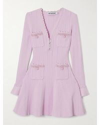 Self-Portrait - Faux Pearl-Embellished Ribbed Pointelle-Knit Mini Dress - Lyst