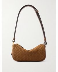 Gucci - Logo-Debossed Leather-Trimmed Suede Shoulder Bag - Lyst