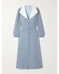 Alessandra Rich - Midi-Hemdblusenkleid Aus Crêpe De Chine Aus Seide Mit Blumenprint Und Mikadobesätzen - Lyst