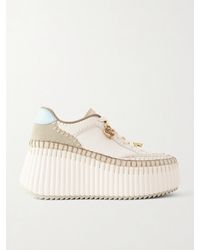 Chloé - Nama Patchwork Suede-Trimmed Leather Platform Sneakers - Lyst