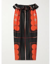 KHAITE - Lilila Ruffled Printed Silk-Twill Midi Skirt - Lyst