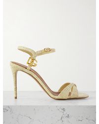 Dolce & Gabbana - Sandalen Aus Raffiabast Mit Logodetail Und Verzierungen - Lyst